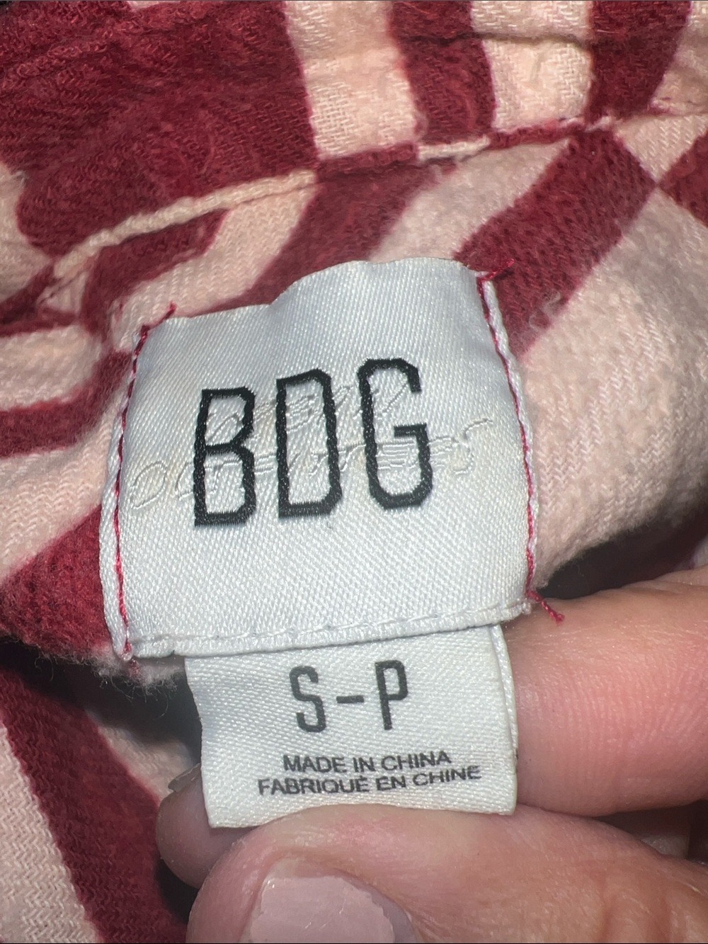 BDG Red and Cream Geometric Shacket, Size SP, (0033) - Picture 10 of 12
